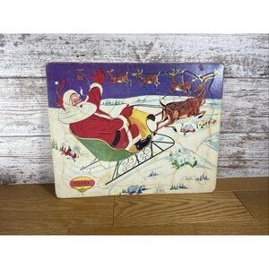 Furry Inlaid Jigsaw Puzzle No. 139F Santa Sleigh Reindeer - Early 1960s